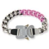 Colored Links Buckle Bracelet - Silver/Pink -Fashion Clothing Store 1017 ALYX 9SM Colored Links Buckle Bracelet Silver Pink AAUJW0079OT01 MTY0004 11 24 21 FEATURE 01copy