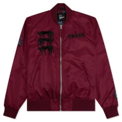 Stacked Pets Varsity Jacket - Deep Red