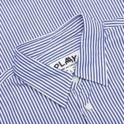 Comme Des Garcons PLAY X The Artist Invader Striped Shirt - Blue/White -Fashion Clothing Store Comme des Garcons PLAY x the Artist Invader Striped Shirt Blue White AZ B026 051 1 09 07 23 Feature VR 7