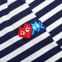 Comme Des Garcons PLAY X The Artist Invader Women's Striped L/S Tee - Blue/White -Fashion Clothing Store Comme des Garcons PLAY x the Artist Invader Women s Striped L S Tee Blue White AZ T331 051 1 09 06 23 Feature KN 4