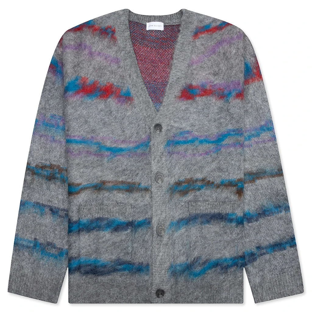Mohair Jacquard Cardigan - Grey/Purple 3 Mohair Jacquard Cardigan - Grey/Purple