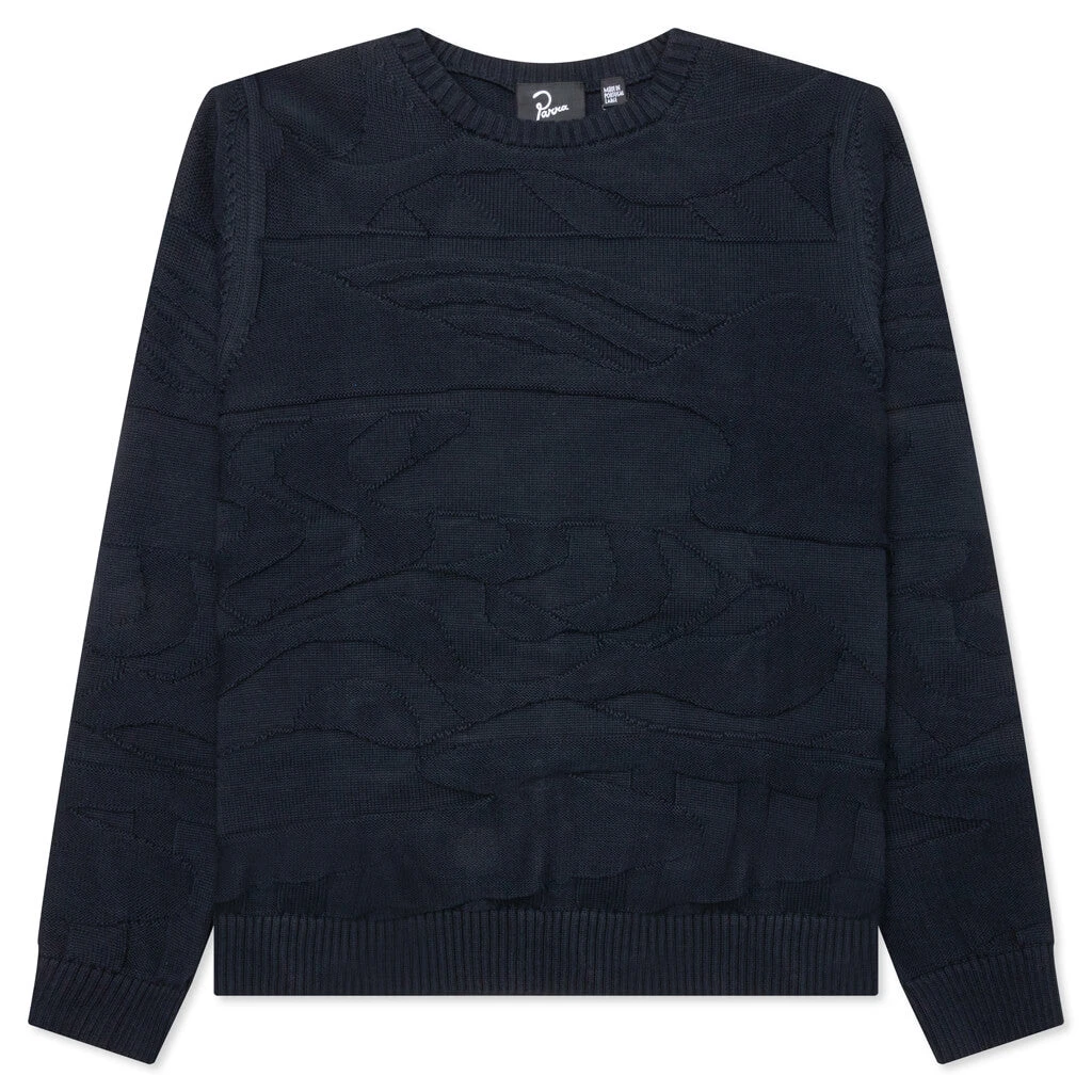 Landscaped Knitted Pullover - Navy Blue 3 Landscaped Knitted Pullover - Navy Blue