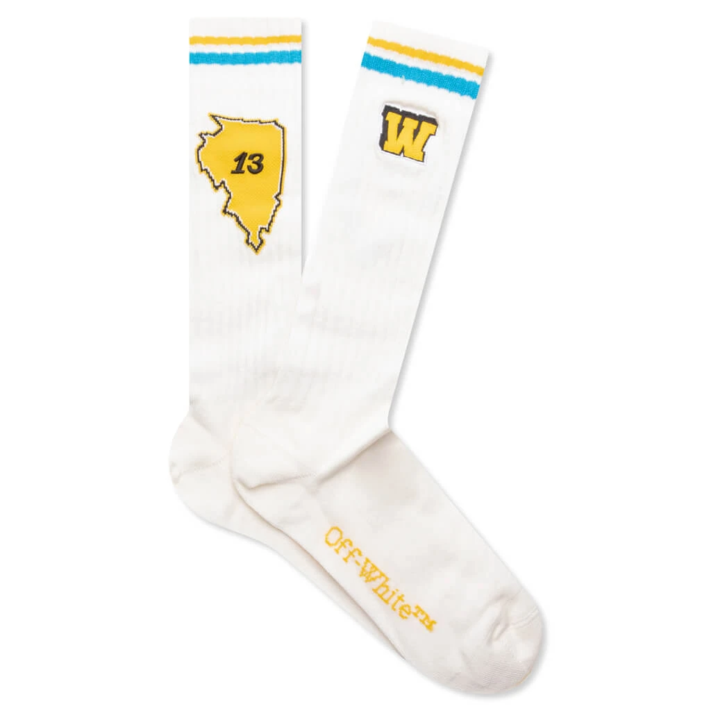 Off White C/o Virgil Abloh World Medium Socks - White/Yellow 3 Off White C/o Virgil Abloh World Medium Socks - White/Yellow