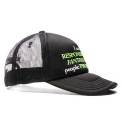 Pleasures Responsible Trucker Hat - Black -Fashion Clothing Store PLEASURES Responsible Trucker Cap Black P22SU057 BLK 08 04 22 Feature VR 6