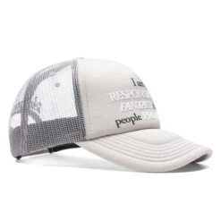 Pleasures Responsible Trucker Hat - Silver -Fashion Clothing Store PLEASURES Responsible Trucker Cap Silver P22SU057 SIL 08 04 22 Feature VR