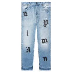 Palm Angels Light Wash Logo Patch Reg 5 Pockets Pant- Light Blue