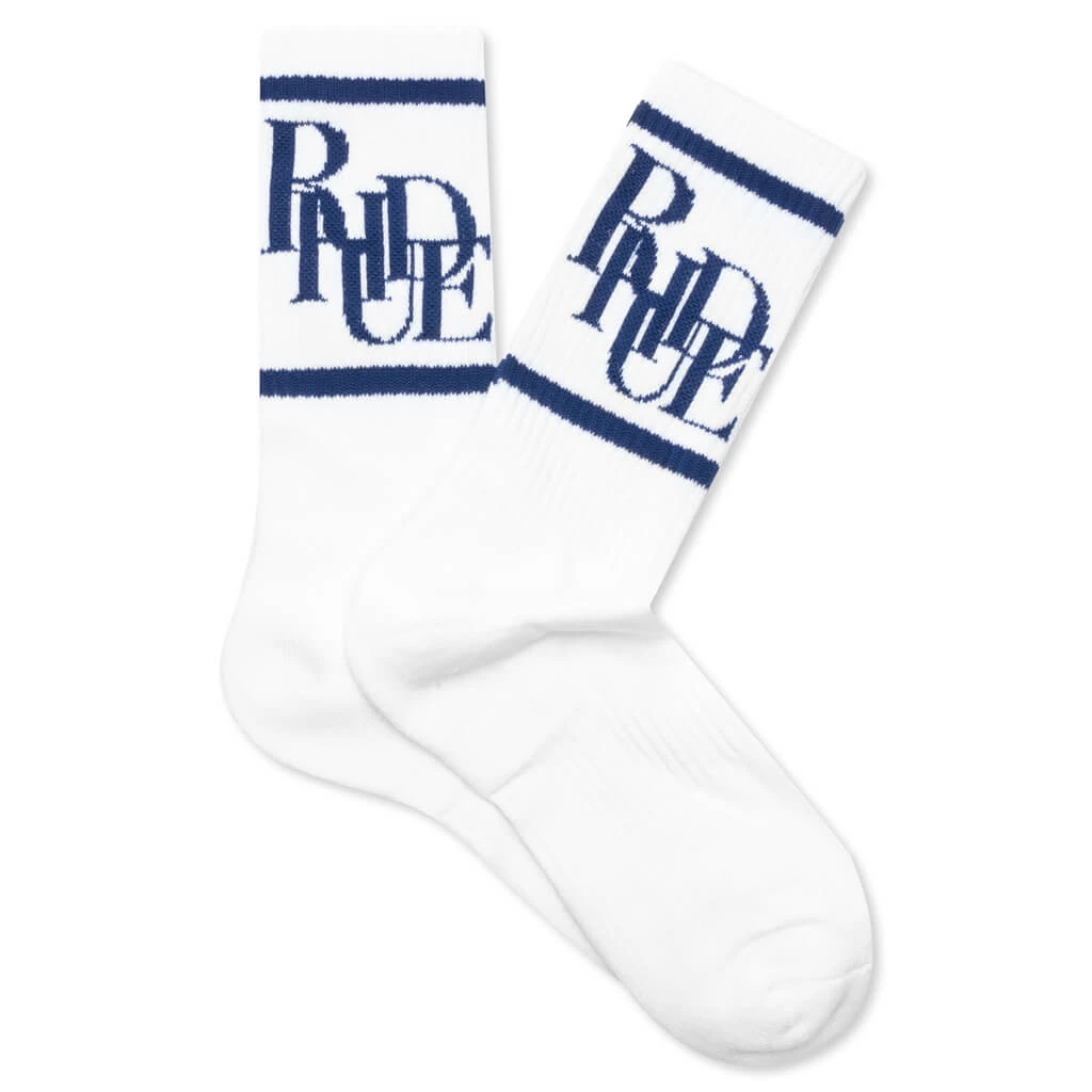 Rhude Scramble Logo Sock - White/Navy 3 Rhude Scramble Logo Sock - White/Navy