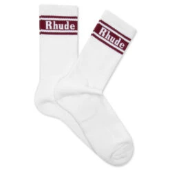 Rhude Stripe Logo Sock - White/Maroon
