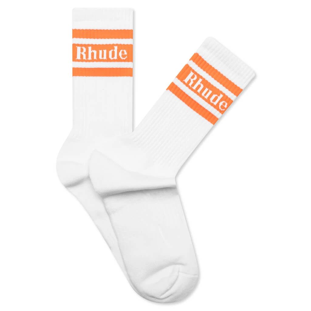 Rhude Striped Logo Sock - White/Orange 3 Rhude Striped Logo Sock - White/Orange