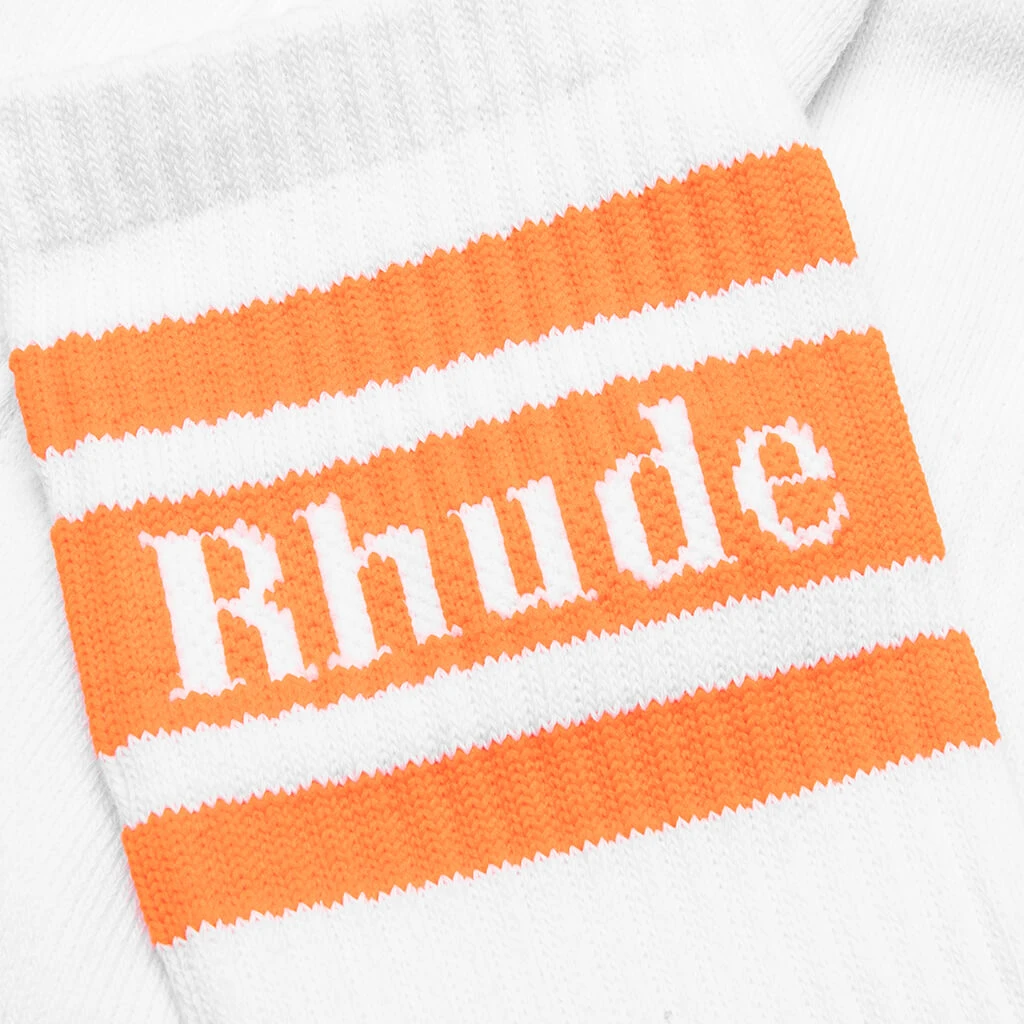 Rhude Striped Logo Sock - White/Orange 4 Rhude Striped Logo Sock - White/Orange - Image 2