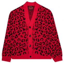 Leopard Cardigan Sweater - Red