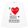 Women's Red Multi Logo L/S T-Shirt - White -Fashion Clothing Store comme des garcons play womens red multi logo ls t shirt white
