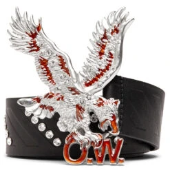 Eagle Leather Belt - Black/Silver