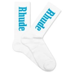 Rhude RH Vertical Print Socks - White/Blue