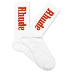 Rhude RH Vertical Print Socks - White/Red